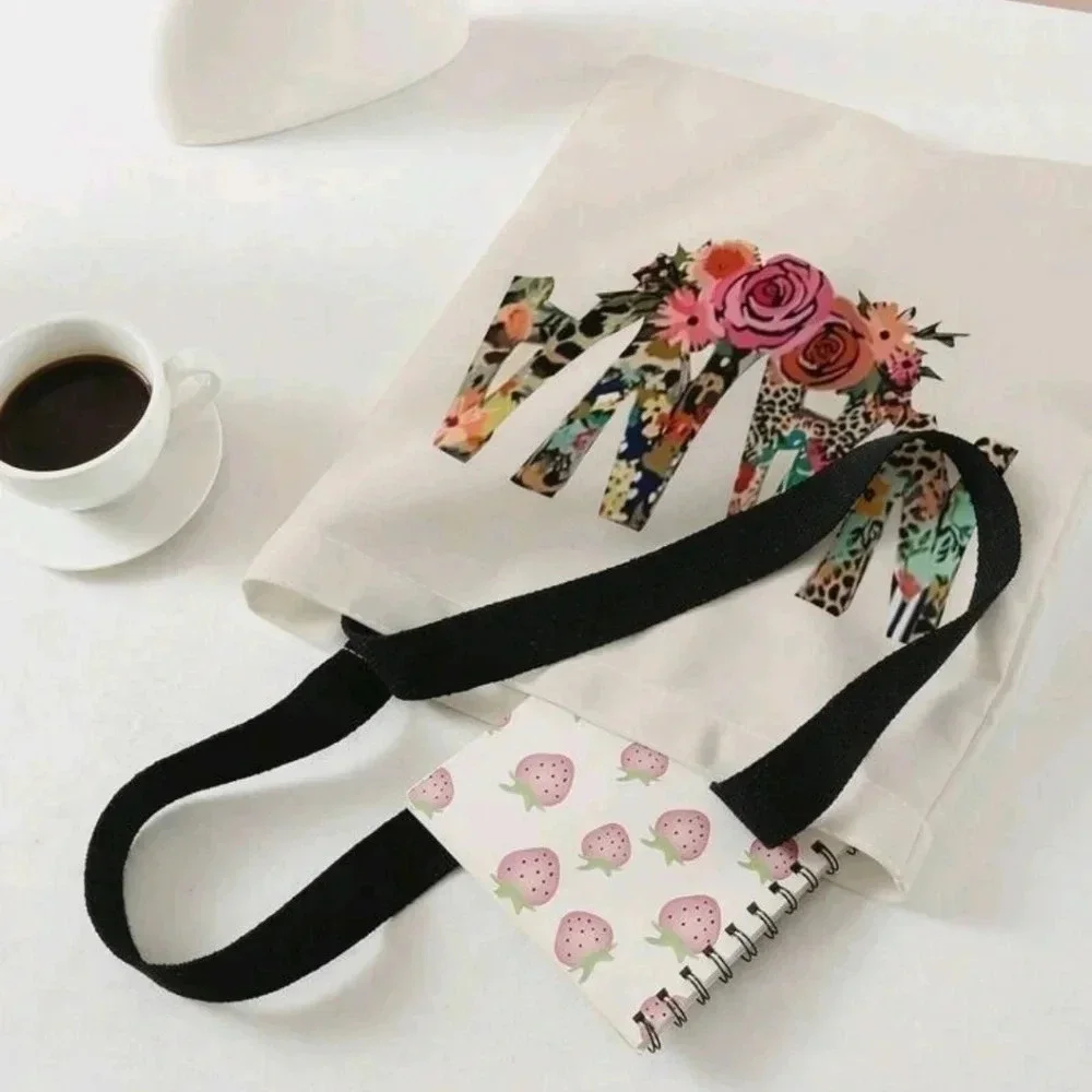Nana Grandma white tote bag purse women's handbag cross strap floral design cute